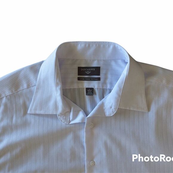 Men's Dockers White Striped Button Down Dress Shirt, Size Large 16-16.5, 32-33 - Picture 5 of 7